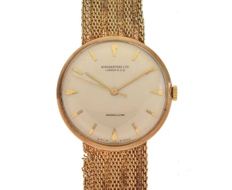 Winegartens - Gentleman's Maximus Ultra 9ct gold bracelet watch, the silvered dial with applied gilt triangular and baton hou
