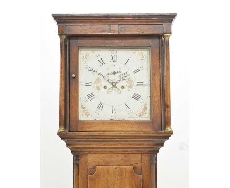 George III oak longcase clock - North Wales, the 12-inch square Roman dial with calendar crescent and seconds subsidiary, sur