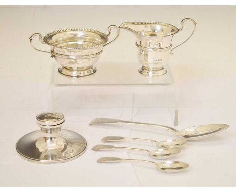 Elizabeth II silver cream jug and twin handled sugar bowl, sponsor's marks of Adie Brothers Ltd, Birmingham 1959, silver caps