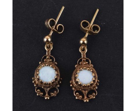 9ct gold opal drop earrings, 2.6g gross approx