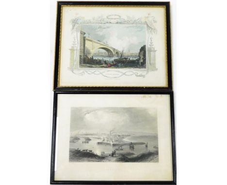 Two framed 19thC prints, to include later coloured print of London Bridge, 19cmx23.5cm, and a print of Aberdeen, 12cm x 18cm,