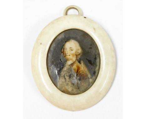 An early 19thC school portrait miniature, profile of a gentleman, quarter profile facing sinister, oval ivory frame, indistin