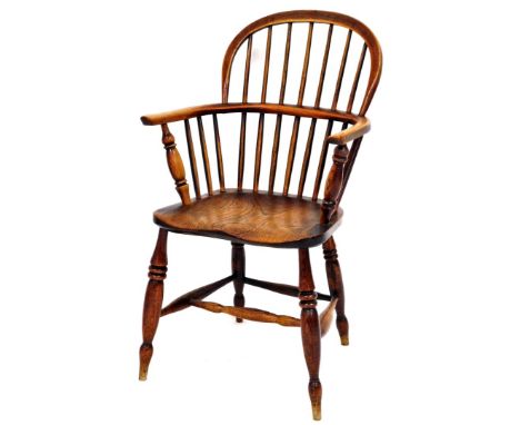 A 19thC Lincolnshire ash and elm Windsor chair, the shaped back, with bobbin turned supports, stamped G. WILSON, GRANTHAM on 