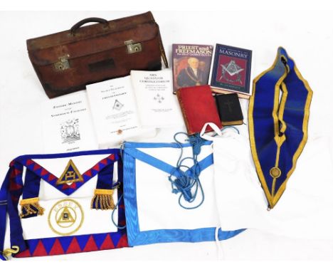 A group of Masonic regalia and effects, to include The Manual of Freemasonry, The Meaning of Masonry, Priest and Freemason, c