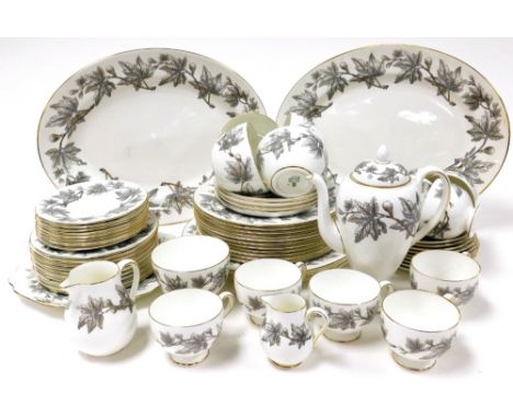 A Wedgwood Ashford pattern part tea and dinner service, to include two oval meat platters, cake plate, three large dinner pla