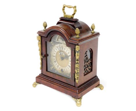 A Georgian style burr walnut miniature bracket clock, marked "John Smith London", with moon roller and timepiece movement, 24
