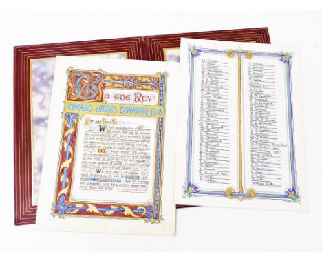 A Victorian presentation illuminated manuscript to The Reverend  Edward James Howman MA, presented as a token of appreciation