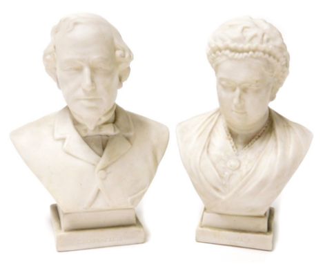 Two late 20thC plaster busts, comprising Victoria R, and Beaconsfield, unmarked, 16cm and 16.5cm respectively. (2)