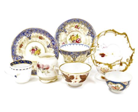 Various cabinet cups and saucers, a Royal Worcester handpainted floral cup and saucer, 14cm wide, further Worcester and Caugh