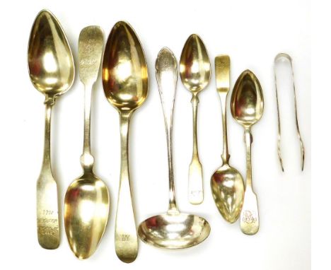 Various silver and silver plated spoons and accessories, to include two silver plated teaspoons, ½oz, each bearing the initia