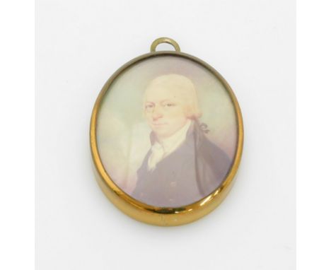 An early 20thC portrait miniature of a gentleman, half length silhouette, print, in a gilt frame, 7.5cm x 6cm. 