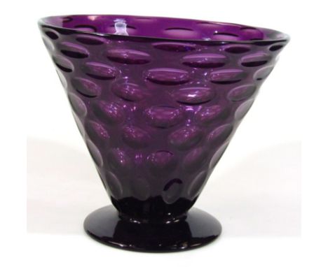 A Richardson amethyst glass dimple conical vase, 23cm diameter, 20cm high. 