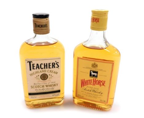 Two bottles of whisky, to include a Teacher's Scotch whisky, 35cl bottle, and a White Horse Fine Old Scotch whisky 35cl bottl