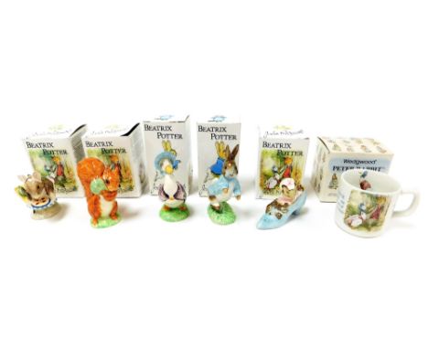 John Beswick boxed Beatrix Potter figures, comprising Squirrel Nutkin, Apply Dapply, Jemima Puddle-Duck, The Old Woman Who Li