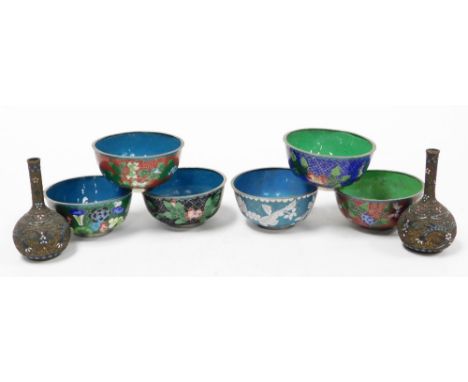 A group of Oriental ceramics, to include six Chinese cloisonné finger bowls, four with blue enamelled decoration, two on a gr
