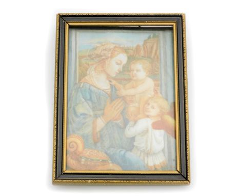Late 19thC School.  Portrait miniature of Madonna Philippe and Child, unsigned watercolour, 11cm x 8cm, in a black and gilt f