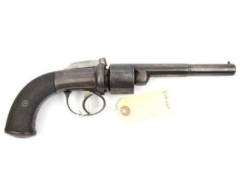 A 6 shot 80 bore self cocking bar hammer open frame transitional percussion revolver, 11½” overall, half round and half octag