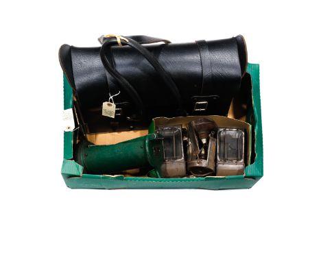 A quantity of Railwayana. A Railwayman's heavy duty leather work bag. Together with a green painted ticket punch by Waterlow 