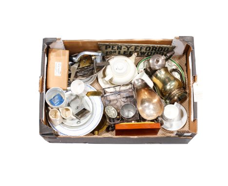 A quantity of Railwayana. Including; An LMS glass panel from a station lantern from Pen-Y-Ffordd for Leeswood station (rename
