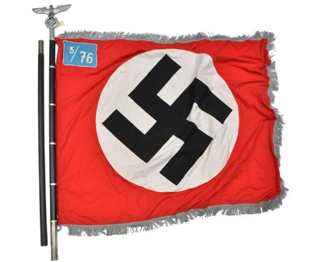 A Third Reich SA standard,  approximately 53” x 40” with overlaid swastika and embroidered white on blue “5/76” in top corner