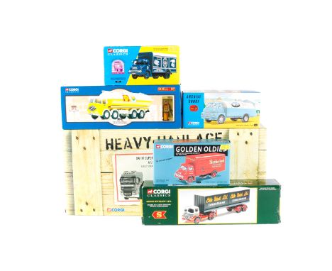 10 Corgi commercial vehicles. DAF XF Super Space Cab King Trailer and Flying Scotsman (CC13203) plus another DAF with tender 