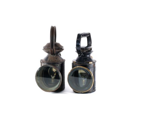 2 Railway Hand Lamps. Both 3-aspect. A British Railways, Eastern Region (BRE) example and a later lamp stamped 'B.R'. GC. Pla