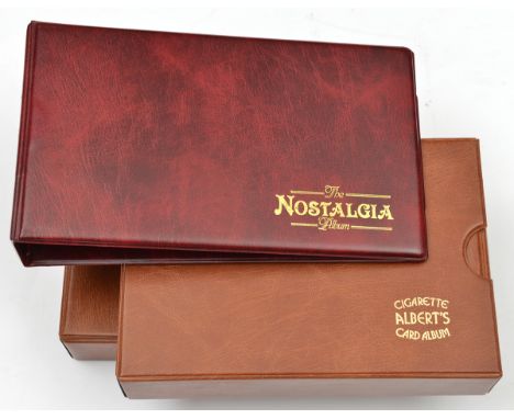 9 brown leatherette covered loose leaf ring binders for cigarette cards, in their similarly covered slip cases, several marke
