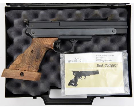 A .177” Spanish Gamo Compact single stroke pump up target air pistol,  number 04-4C-044907-97. Near VGWO & C, in a foam lined
