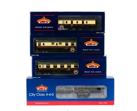 A quantity of Bachmann OO gauge railway. A GWR City Class 4-4-0 tender locomotive, 3433 City of Bath, in lined Brunswick Gree