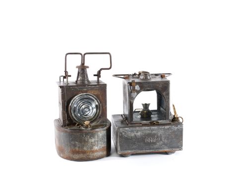 2 Internal Lamps for Signals. An LMS example, plated 'LMS Railway. For petroleum only'. Also 'Lamp Manufacturing & Railway Su