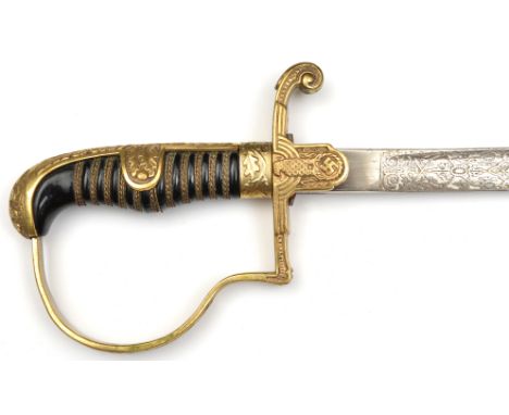 A Third Reich Wrangel pattern Army officer’s sword by Eickhorn, of the 14th Cavalry Regiment,  the 31” plated blade triple et