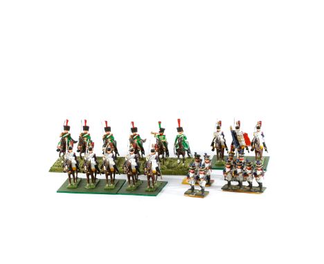 A quantity of 25mm scale white metal Napoleonic French soldiers. A collection of accurate and well painted war gaming figures