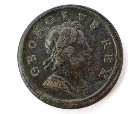 George I  AE half penny 1718,  VF with a really very good portrait/ GF some surface corrosion.      