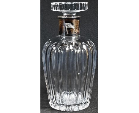 A German silver mounted decanter, the collar engraved with a naval ensign, star-cut base, 20cm high, 835 standard, early 20th