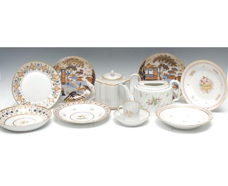 A New Hall circular plate, pattern 1163, 20cm diam, pattern 1163;   others,  pattern 202;  1163; 1045;  a commode shaped teap