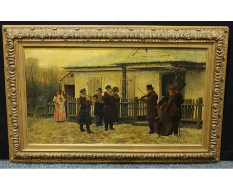 After Franciszek Streitt (Polish 1839-1890), Munich Twilight Serenade, early 20th century print on canvas, 77cm x 140cm