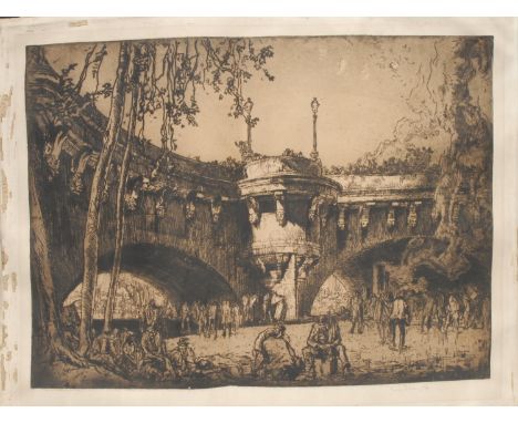 Sir Frank William Brangwyn RA RWS RBA (1867-1956), by and after, Pont Neuf, Paris, signed in pencil, etching, 79cm x 86.5cm, 