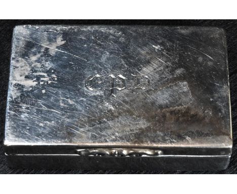 A Victorian silver rectangular snuff box, of substantial gauge, hinged cover, leafy scroll thumbpiece, 8cm wide, George Unite