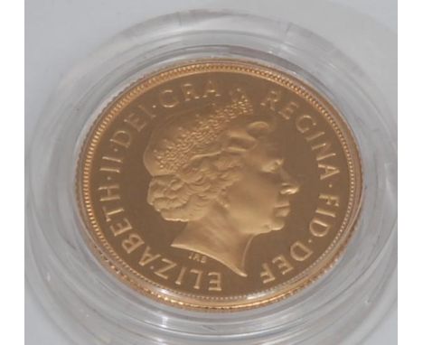 Coin, GB, Elizabeth II, 2003 gold sovereign, obv: Ian Rank-Broadley head, from the Royal Portrait Collection No. 309, capsule