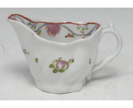 A Caughley/Coalport polychrome low Chelsea ewer,  in Chinese export style, 7.5cm high, c.1780 
