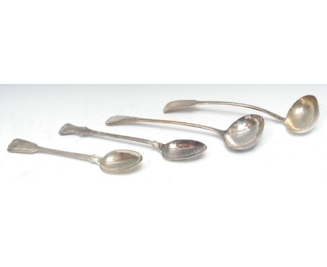 A Victorian silver Shell and Fiddle pattern serving spoon, George Angell, London 1848;  another, plated, Albert pattern;  a p
