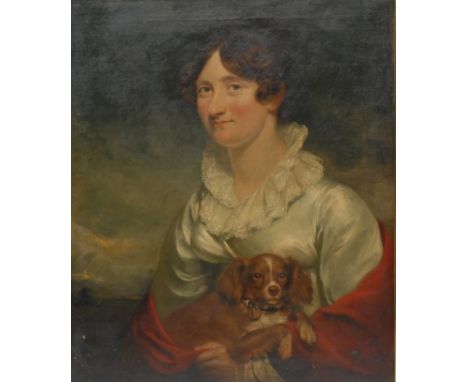 Circle of Sir Thomas Lawrence Portrait of a Lady with a Lap Dog oil on canvas, 75.5cm x 62.5cm 