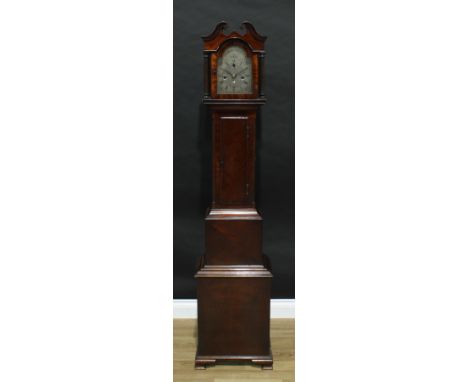 A George III Revival Scottish mahogany dwarf longcase clock, 17.5cm arched silvered dial inscribed Lamb, Glasgow, Roman numer