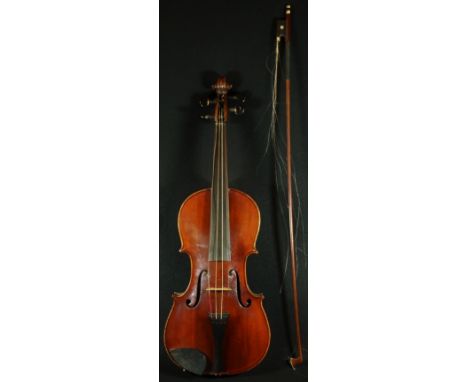 A violin, the two-piece back 36cm long excluding button, paper label, The Maidstone, John G Murdoch &amp; Co Ltd, London, out