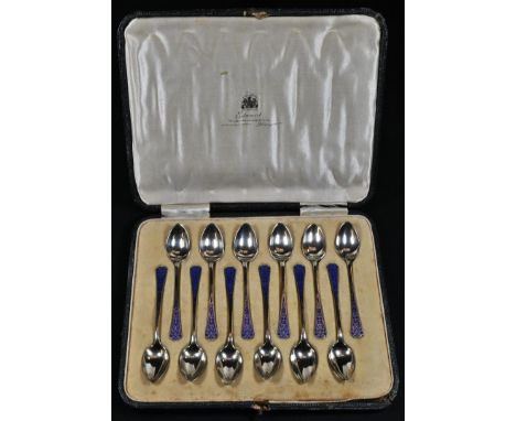 A set of twelve George V silver and enamel teaspoons, Levi &amp; Salaman, Birmingham 1920, cased 