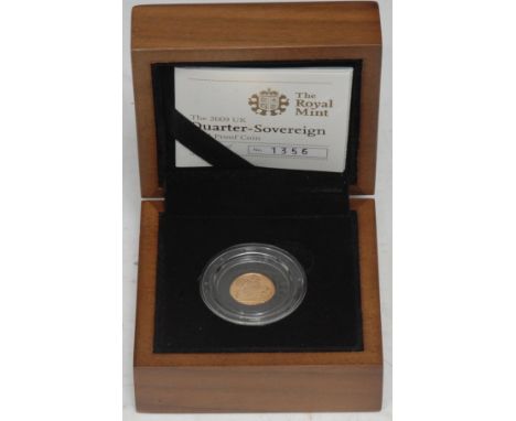 Coin, GB, Elizabeth II, 2009 gold quarter-sovereign, first issue, numbered 1356, capsule and cased en suite with paperwork, 1