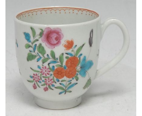 A Worcester coffee cup, heavily enamelled in polychrome with flowers and foliage,  c.1770 