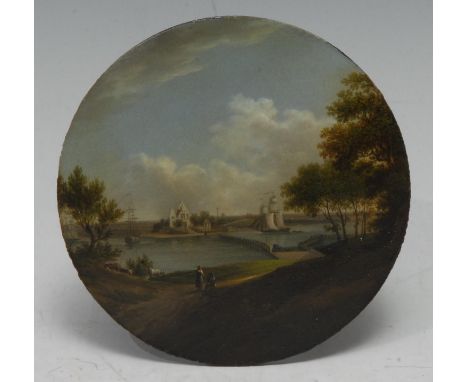 An early 19th century German named-view papier-mâché circular table-top snuff box cover, by Stobwasser of Braunschweig, well-