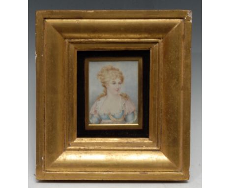 English School, 19th century, a portrait miniature, young beauty, wearing a lace trimmed dress, 8.25cn x 6.5cm 