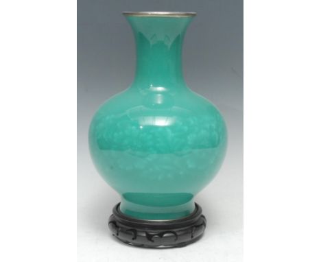 A Japanese monochrome enamel baluster vase, faintly decorated with a band of chrysanthemums, 26cm high, Ando Jubei workshop m
